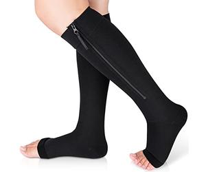 Ailaka 15-20 mmHg Zipper Compression Socks for Women Men, Open Toe | Knee-High Knit With Graduated Support, Easy On/Off With YKK Zipper, Breathable, Stay-Put for Travel & Daily Wear