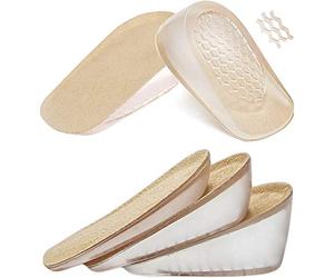Ailaka 2 Pairs Gel Height Increase Insole, Invisible Heel Lift Inserts, Elastic Shock Absorption Pads 3 Heights for Men & Women