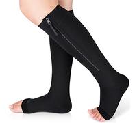 Ailaka Medical Compression Socks with Zipper, Knee High 15-20 mmHg Compression Socks for Women Men, Open Toe Support Socks for Varicose Veins, Edema, Recovery, Pregnant, Nurse