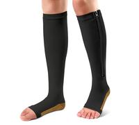 Ailaka Zipper 15-20 mmHg Compression Socks for Women Men, Knee High Open Toe Support Graduated Medical Varicose Veins Hosiery for Edema, Swollen, Pregnancy, Recovery (BC, 1 Pair, 3XL)