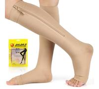 Ailaka Zipper Compression Socks 20-30mmHg, Easy On Off Support Socks for Men & Women, Open Toe Breathable Flight Socks for Travel, Nursing, Swollen Legs(Beige, 5XL)