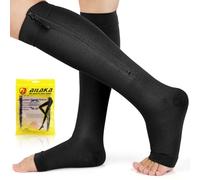 Ailaka Zipper Compression Socks 20-30mmHg, Easy On Off Support Socks for Men & Women, Open Toe Breathable Flight Socks for Travel, Nursing, Swollen Legs(Black, XXL)