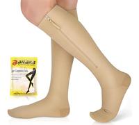 Ailaka Zipper Compression Socks Medical, 15-20 mmHg Knee High Compression Socks for Men Women, Close Toe Support Socks for Varicose Veins, Edema, Recovery, Pregnant, Nurse (Beige, L)