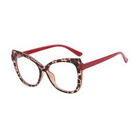 Ailan Cat's Eye Eyeglasses TR90 Leopard Print No Vintage Style Spectacles Eyeglass Big Frame Plain Glasses, Red leg