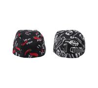 Ailan Comfortable Adjustable Hat Bandana Head Scarf Breathable Maintaining Hygiene In Food Service Fashion Black Cutlery And Red Chili Pattern Printing Breathable Work Hat