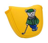 Ailan Effective Golf Putter Headcover Durable PU And Cute Bear Embroidery Patterns Golf Mallet Putter Cover Closure For Easy On/off Compact Headcover Protector Is Made Of PU, Yellow, 12x14cm