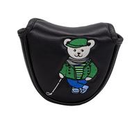 Ailan Effective Golf Putter Headcover Durable PU And Cute Bear Embroidery Patterns Golf Mallet Putter Cover Closure For Easy On/off Compact Headcover Protector Is Made Of PU, Black, 12x14cm