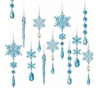 Ailan Gorgeous Crystal Ornaments For Christmas Tree Icicle And Snowflake Collection Gotas De Cristal Para Arbol De Navidad And 2 Small Snowflakes Icicle Ornaments, blue