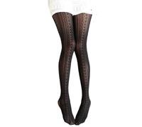 Ailan Knitted Cotton Tights Exquisite Beautiful Lace Tights Skin Friendly Breathable Hollow-Out Striped Stockings Pantyhose,Black