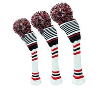 Ailan Protective Knitted Golf Head Covers Engineered Fit For Woods Driver Soft Pom-pom Wood Head Covers Set Very Unique Can Be Gift For Women Men Golfer Lovers, Pinstripe