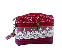 Ailan Rural fabric small, canvas pattern small rural style easy to carry style key small rural pattern wallet wallet, red