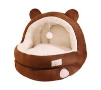 Ailan Soft Comfortable Cat Bed Cave With Ball Non Slip Waterproof Bottom Nest For Warm Autumn Days Lightweight And Warm Semi Enclosed Pet House Sleeping Dog Kennel, Brown, S