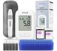 AILE Blood Glucose Test Kit for Diabetes: Blood Sugar Monitor Testing Kits Diabetics Meter for Home Use Test Strips x 100 and Low Pain Lancing Devices x 100 - UK Glucometer (W33)