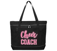 Aileam Cheer Coach Tote Bag for Cheerleaders Cheerleading Coach Gift Large Canvas Cheer Bag with Zipper Reusable Shopping Bag for Cheerleader Cheer Stuff Organizer for Girls Coaches Black&Pink