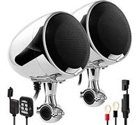 Aileap 600W Built-in Amplifier 4.5" Full Range Waterproof Bluetooth Motorcycle Stereo Speakers Motorbike Audio Radio System with USB AUX MP3, Fit for 1 to 1-1/4" Handlebar Installation (Chrome)