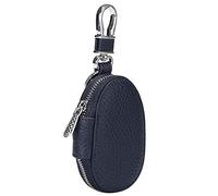 Aileder Car Key Chain Bag Genuine Leather Car Smart Keyless Entry Fob Keychain Holder Zipper Remote Control Fob Case Cover Protector Pouch Keyring Wallet for Men and Women (Dark Blue)