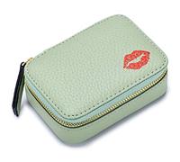 Aileder Mini Lipstick Case Holder Box with Mirror Genuine Leather Small Travel Makeup Cosmetic Pouch Bag Storage Kit for Women Girls (Mint Green)