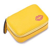 Aileder Mini Lipstick Case Holder Box with Mirror Genuine Leather Small Travel Makeup Cosmetic Pouch Bag Storage Kit for Women Girls (Yellow)