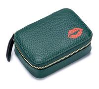 Aileder Mini Lipstick Case Holder Box with Mirror Genuine Leather Small Travel Makeup Cosmetic Pouch Bag Storage Kit for Women Girls (Dark Green)