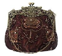 Aileder Vintage Style Hand Beaded Sequin Evening Bag for Women Wedding Prom Party Clutch Purse Handbag Chain Shoulder Bags (Coffee)