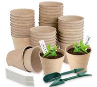Aileem 40 Pack Round Fibre Pot Seed Seedling Pot, 8cm Biodegradable Plant Pots with 40pcs Plastic Plant Lables and Transplanting Digging Tools, Plant Flower Seed Tray Pots Kits, Garden
