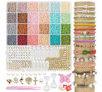 Aileem 7699pcs Glass Seed Beads Kit - 24 Colors, 3mm Pony & Pearl Beads, Pendants for DIY Bracelets, Necklaces