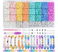 Aileem 8 Colors Clay Beads Bracelet Making Kit, 5226pcs Flat Round Clay Bead with Letter Smiley Number Face Pearl Hearts Beads for Jewelry Making Bracelets Necklaces Earrings Charms DIY Crafts