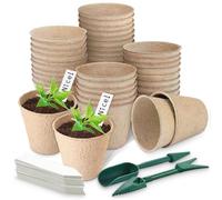 Aileem Pack of 40 Cultivation Pots, Diameter 8 cm, Biodegradable Plant Pots with 40 Plastic Labels and Transplanting Digging Tools, Plant Flower Seed Tray Pots Kits, Garden