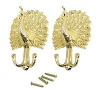 Ailejia 2pcs Peacock Curtain Tiebacks Hooks Holdbacks Zinc Alloy Tassel Wall Hook Hanging Ball Straps Wall Mounted Curtain (Golden)