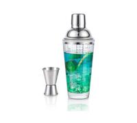 Ailelan Glass Cocktail Shaker with Strainer, 14oz Martini Shaker with 6 Recipes On Side, Clear Drink Shaker Bottle with Measurements, Bar Shakers Set Bartender Kit for Mixing Cocktail, Margarita