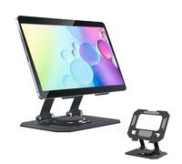 Ailelan Tablet Stand for Desk, Adjustable Tablet Holder Stand for Desktop, with Stable 360° Rotatable Metal Base and Adjustable Angle, Universal Compatible with 4-16 Inch Tablets and Phones, Black