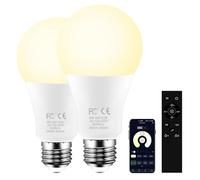 AILEMING E27 LED Bulb with 2.4GHz Remote Control, A19 9W Smart Light Bulb for Bedroom, Mood Soothing, 60W Equivalent 800LM,Stepless Dimmable 1% to 100% 2700-6500K,2 Bulb & 1Remote