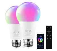 AILEMING E27 RGBCW LED Bulb with a 2.4GHz Remote Control, A60 12W 1000lm Color Changing Smart Light Bulb for Bderoom, Mood Soothing,100W Equivalent,Dimmable 1% to 100% 3000-6500K,2 Bulb & Remote