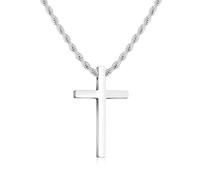 Ailetop Cross Necklace - Stainless Steel Black Silver Gold Cross Pendant, Men's 16-24 Inch Rope Chain, 16 inch-Short Fit, Stainless Steel, No Gemstone