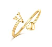 Ailetop Heart Initial Ring for Women Girls 14K Yellow/White/Rose Gold Plated Adjustable Ring for Women Girls Never Tarnish Fashion Gift Jewelry, Réglable, 14K Gold Plated, Brass, No gemstones