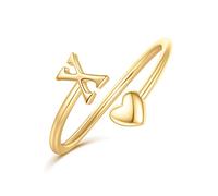 Ailetop Heart Initial Rings for Women Teen Girls Initial Heart Rings Stackable Rings Adjustable Cute Heart Letter Rings for Teen Girls, Stackable, 14K Gold, Brass, Gold, No Gemstones