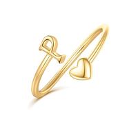 Ailetop Heart Initial Rings for Women Teen Girls Initial Heart Rings Stackable Rings Adjustable Cute Heart Letter Rings for Teen Girls, Stackable, 14K Gold, Brass, Gold, No Gemstones