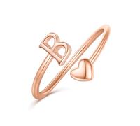 Ailetop initial rings heart shape for women, gold plated, stackable ring for women, adjustable rings for women, cute heart initials rings for women, Stackable, Brass, Gold, Gold Plated, Rose, No
