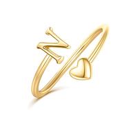 Ailetop initial rings heart shape for women, gold plated, stackable ring for women, adjustable rings for women, cute heart initials rings for women, Stackable, 14K Gold, Brass, Gold, No gemstones