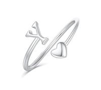 Ailetop initial rings heart shape for women, gold plated, stackable ring for women, adjustable rings for women, cute heart initials rings for women, Adjustable, Brass, Gold, Silver, No gemstones