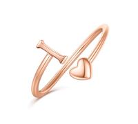 Ailetop initial rings heart shape for women, gold plated, stackable ring for women, adjustable rings for women, cute heart initials rings for women, Stackable, Brass, Gold, Gold Plated, Rose, No