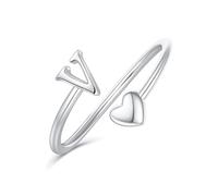 Ailetop initial rings heart shape for women, gold plated, stackable ring for women, adjustable rings for women, cute heart initials rings for women, Adjustable, Brass, White Gold, No gemstones