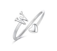 Ailetop initial rings heart shape for women, gold plated, stackable ring for women, adjustable rings for women, cute heart initials rings for women, Stackable, Brass, Gold, Silver, No gemstones