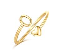 Ailetop initial rings heart shape for women, gold plated, stackable ring for women, adjustable rings for women, cute heart initials rings for women, Adjustable, 14K Gold Plated Brass, No gemstones