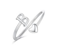 Ailetop Women's Initial Rings Heart Gold-Plated Stackable Ring Women's Adjustable Rings for Women Cute Heart Initials Rings for Women, Adjustable, Brass, gold, silver, No Gemstone