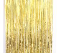AILEXI 1 Pack 3.2ft*6.56ft Metallic Tinsel Curtains Foil Fringe Shimmer Streamers Curtain Door Window Decoration for Party Supplies - Gold