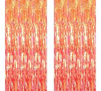 AILEXI 2 Pack 3.2ft*6.56ft Metallic Tinsel Curtains Foil Fringe Shimmer Streamers Curtain Door Window Decoration for Party Supplies - Clear GoldRed