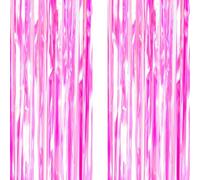 AILEXI 2 Pack 3.2ft*6.56ft Metallic Tinsel Curtains Foil Fringe Shimmer Streamers Curtain Door Window Decoration for Party Supplies - Clear Pink