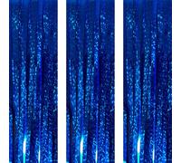 AILEXI 3 Pack 3.2ft*6.56ft Metallic Tinsel Curtains Foil Fringe Shimmer Streamers Curtain Door Window Decoration for Party Supplies - Laser Blue