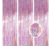 AILEXI 3 Pack 3.2ft*6.56ft Metallic Tinsel Curtains Foil Fringe Shimmer Streamers Curtain Door Window Decoration for Party Supplies - Laser Pink